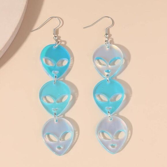 Iridescent Alien Dangle Drop Acrylic‎ Earrings - Picture 1 of 7